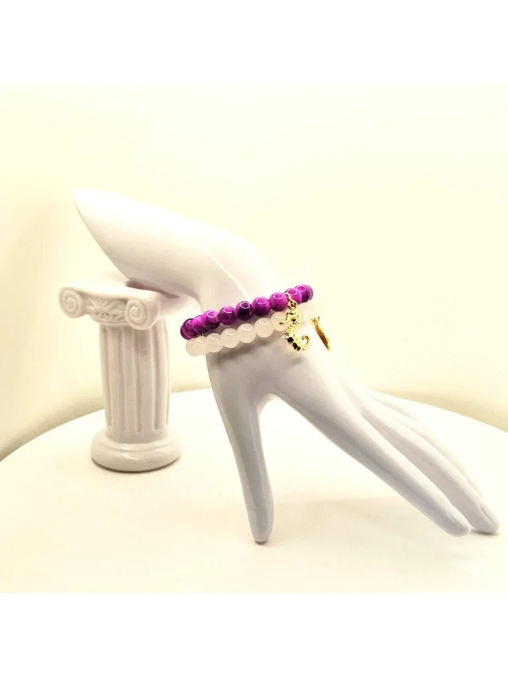 Purple Seahorse Bracelet Stack, Coastal Charm Bracelet Set, Beachy